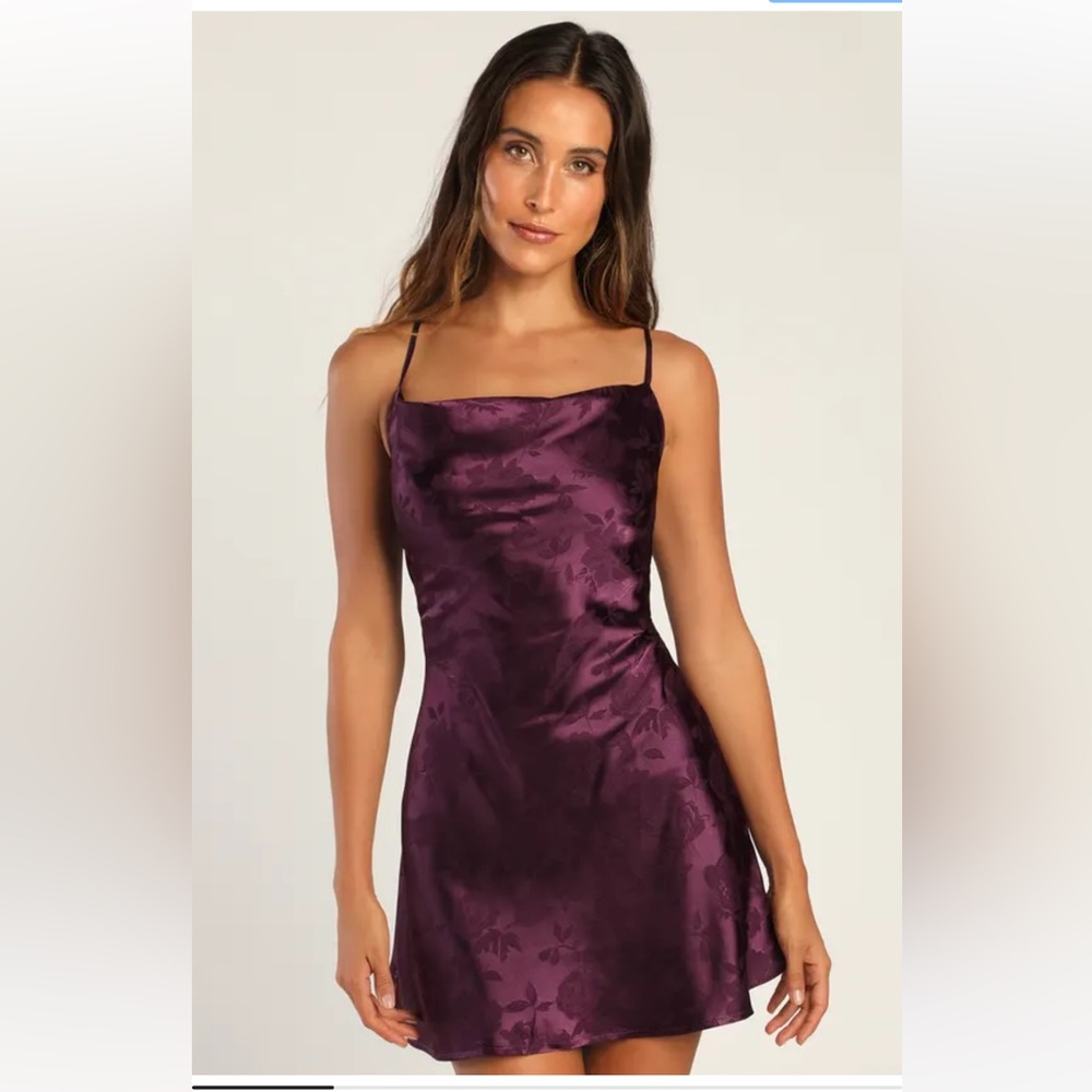 Lulu's Floral Jacquard Mini Dress in Deep Burgundy